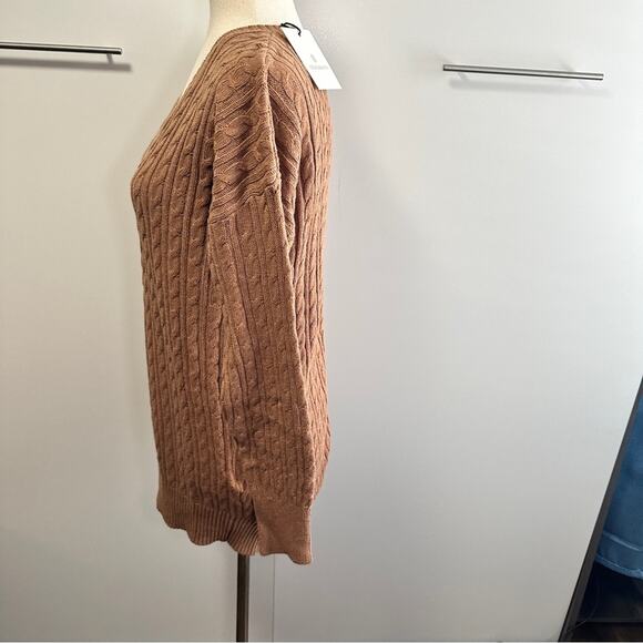 Chloe Kristyn Size Small Tan Tequila V Neck Cable Sweater Cozy Cabin Chic NWT - Picture 14 of 15